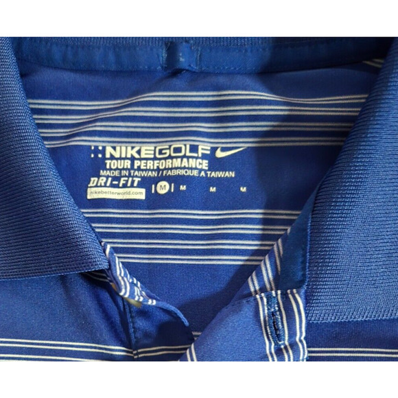 Nike Tour Performance Blue White Striped Golf Polo Men Medium Dri Fit RN 56323‎ - Picture 3 of 9